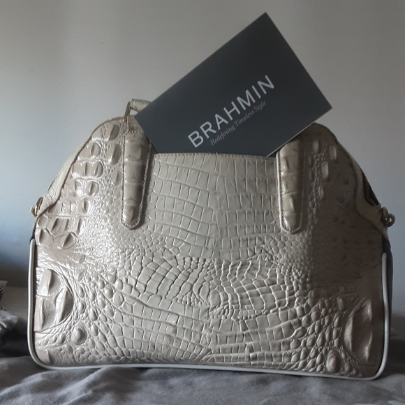 BRAHMIN HUDSON CREAM/GRAY SATCHEL - Picture 3 of 13